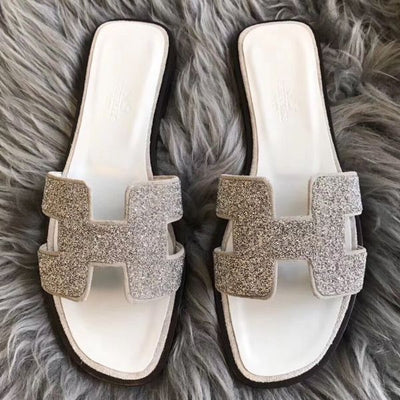 HERM Oran Sandals In White Suede With Crystal