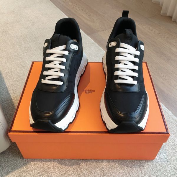 HERM Men's Impulse Sneakers in Black Fabric and Leather