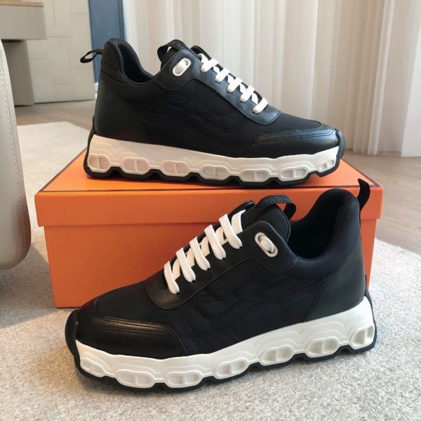HERM Men's Impulse Sneakers in Black Fabric and Leather
