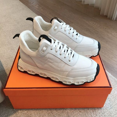 HERM Men's Impulse Sneakers in White Fabric and Leather