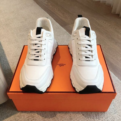 HERM Men's Impulse Sneakers in White Fabric and Leather