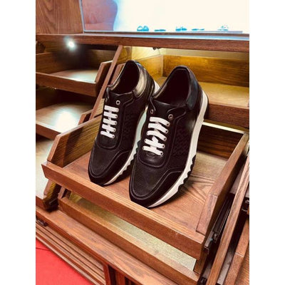 HERM Men's C-Addict Sneakers In Black Perforated calfskin