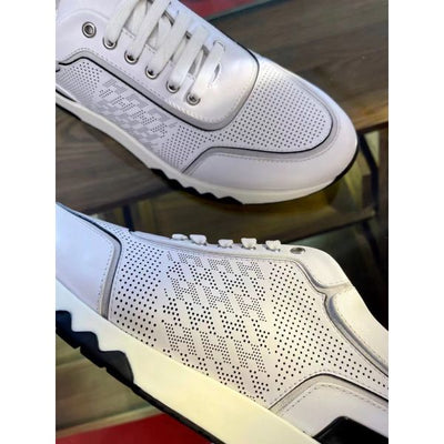 HERM Men's C-Addict Sneakers In White Perforated Calfskin