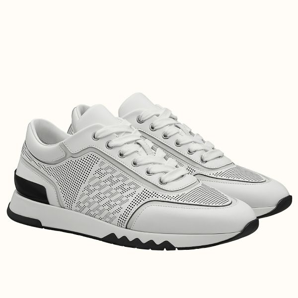 HERM Men's C-Addict Sneakers In White Perforated Calfskin