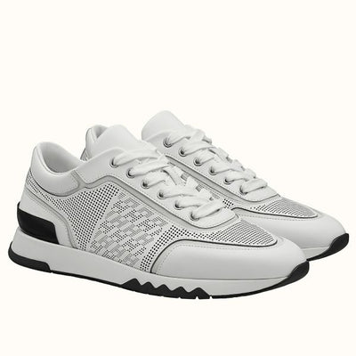 HERM Men's C-Addict Sneakers In White Perforated Calfskin
