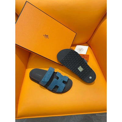 HERM Men's Chypre Sandals in Blue Suede Calfskin