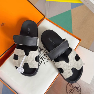 HERM Men's Chypre Sandals In Canvas with Black Leather