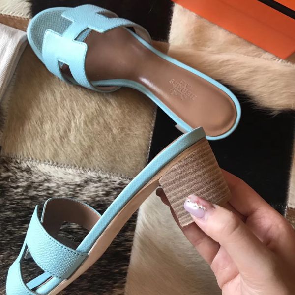 HERM Oasis Sandals In Blue Atoll Epsom Leather