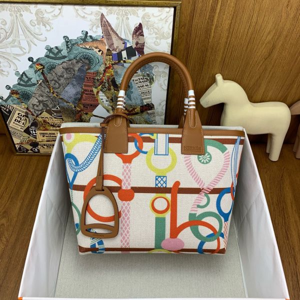 HERM Steeple 25 Bag in H Plume Canvas with Clic Clac Panoplie Equestre