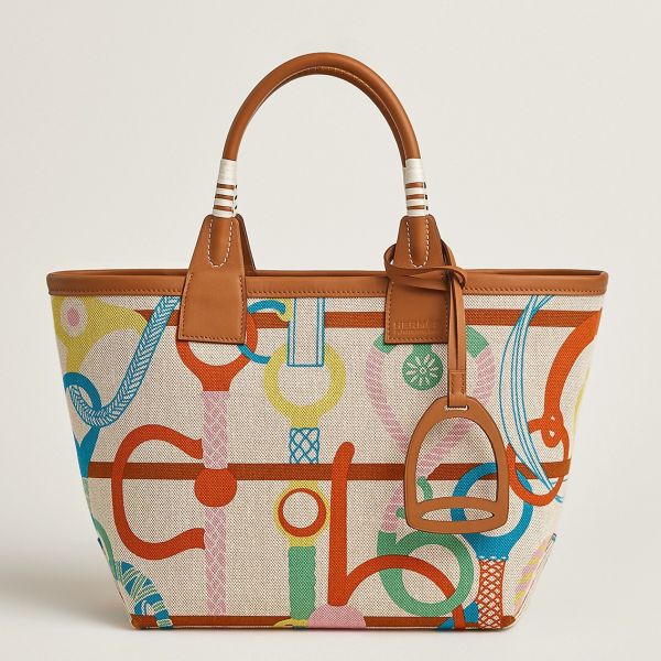 HERM Steeple 25 Bag in H Plume Canvas with Clic Clac Panoplie Equestre