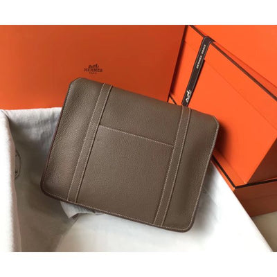 HERM Steve 35 Messenger Bag In Taupe Clemence Calfskin