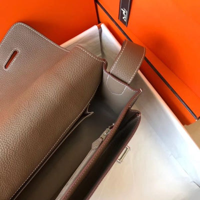 HERM Steve 35 Messenger Bag In Taupe Clemence Calfskin