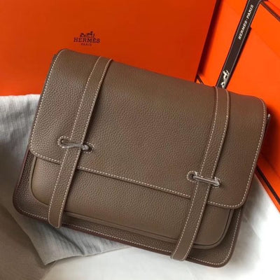HERM Steve 35 Messenger Bag In Taupe Clemence Calfskin