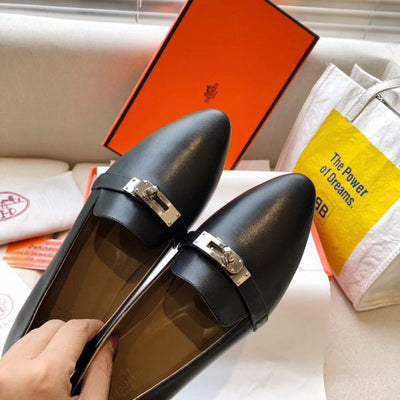 HERM Pegase Ballerina Flats In Black Leather