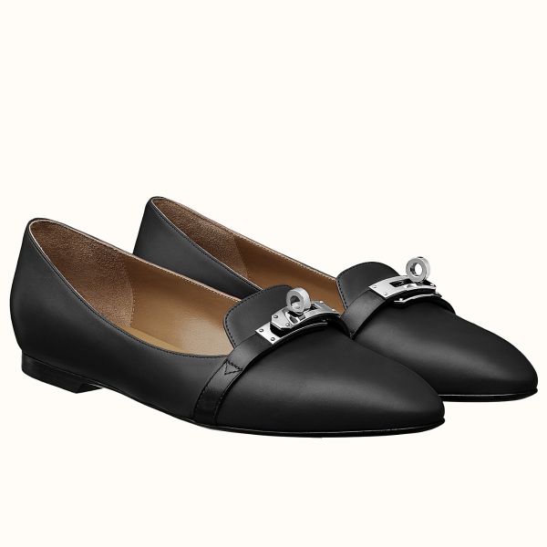 HERM Pegase Ballerina Flats In Black Leather