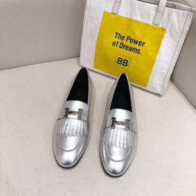 HERM Royal Loafers In Silver Metallic Lambskin