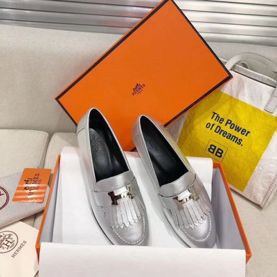 HERM Royal Loafers In Silver Metallic Lambskin