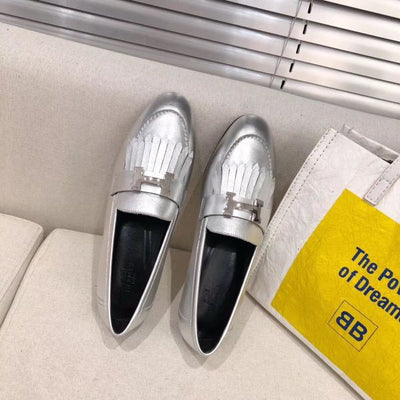 HERM Royal Loafers In Silver Metallic Lambskin