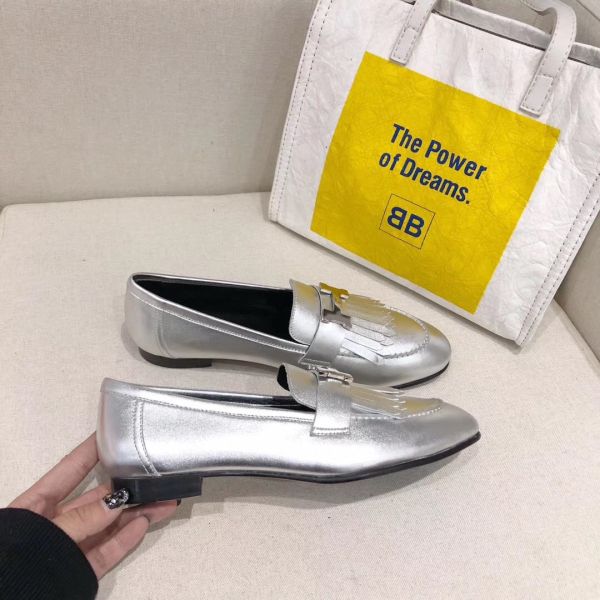 HERM Royal Loafers In Silver Metallic Lambskin