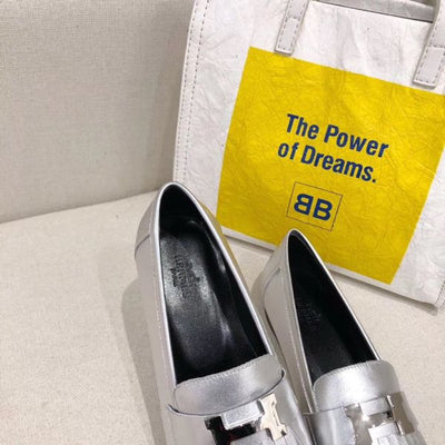 HERM Royal Loafers In Silver Metallic Lambskin