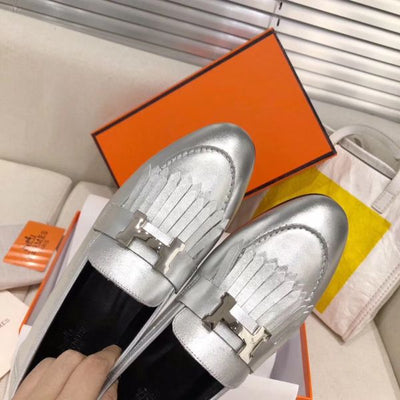 HERM Royal Loafers In Silver Metallic Lambskin