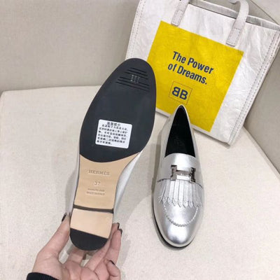 HERM Royal Loafers In Silver Metallic Lambskin