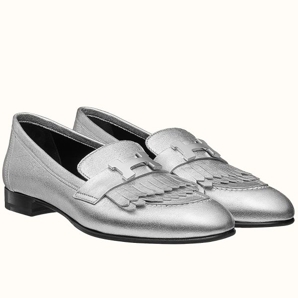 HERM Royal Loafers In Silver Metallic Lambskin