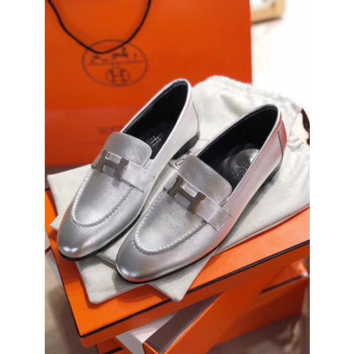 HERM Paris Loafers In Silver Metallic Goatskin