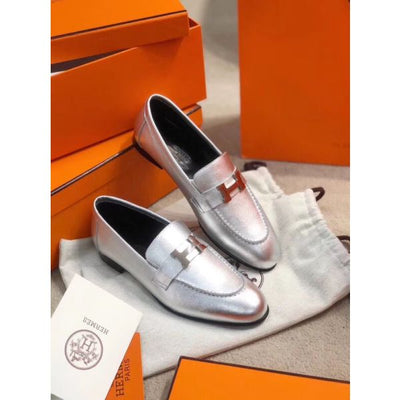 HERM Paris Loafers In Silver Metallic Goatskin
