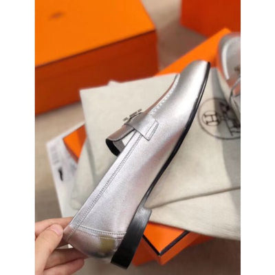 HERM Paris Loafers In Silver Metallic Goatskin