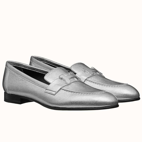 HERM Paris Loafers In Silver Metallic Goatskin