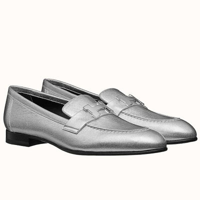 HERM Paris Loafers In Silver Metallic Goatskin