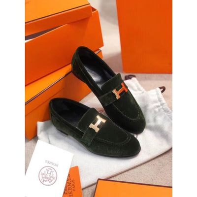 HERM Paris Loafers In Dark Green Velvet