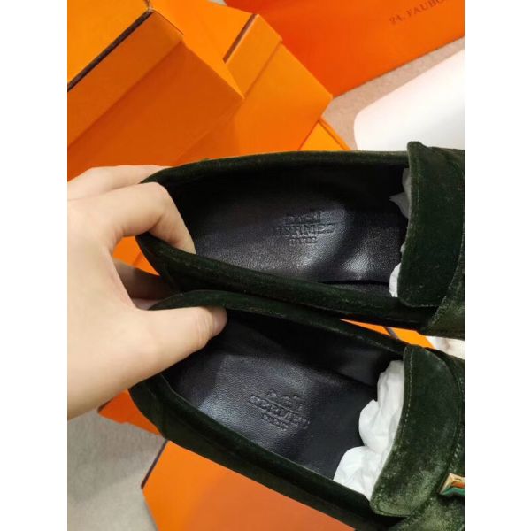 HERM Paris Loafers In Dark Green Velvet