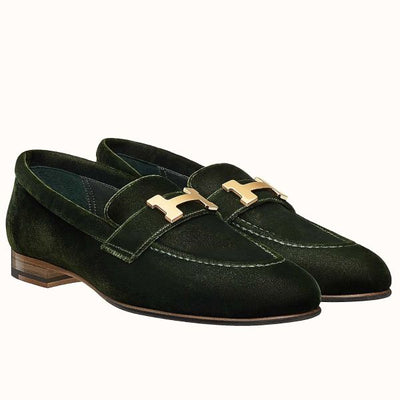 HERM Paris Loafers In Dark Green Velvet