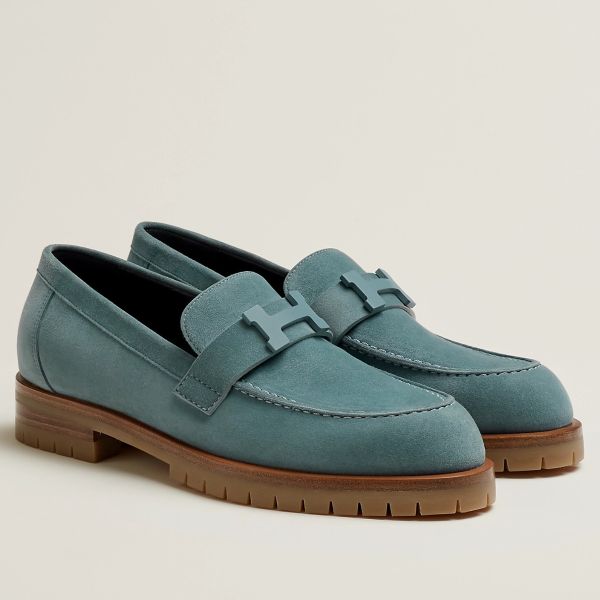 HERM Women's Faubourg Loafers in Blue Suede Leather