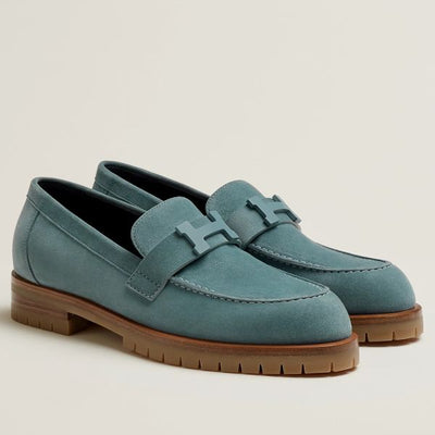 HERM Women's Faubourg Loafers in Blue Suede Leather