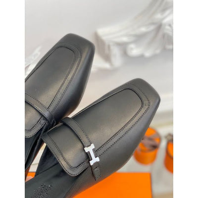 HERM Groupie Mules in Black Calfskin