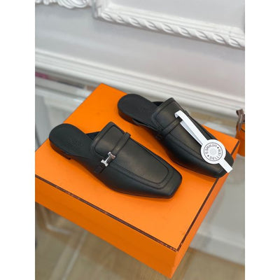 HERM Groupie Mules in Black Calfskin