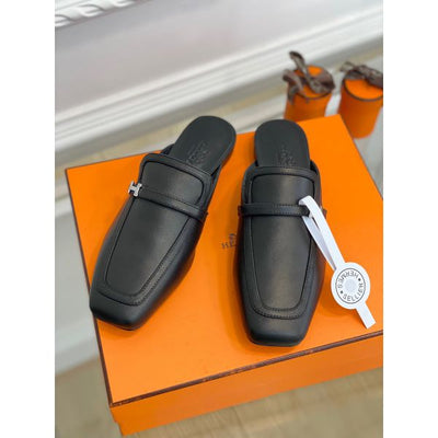 HERM Groupie Mules in Black Calfskin