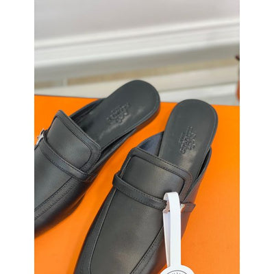 HERM Groupie Mules in Black Calfskin