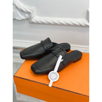 HERM Groupie Mules in Black Calfskin
