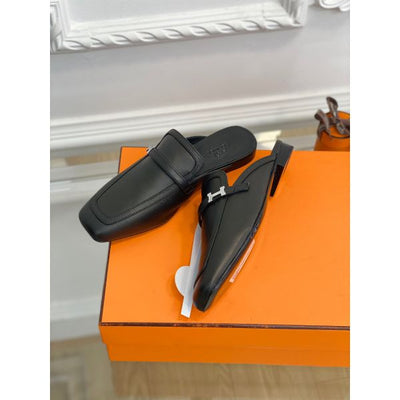 HERM Groupie Mules in Black Calfskin