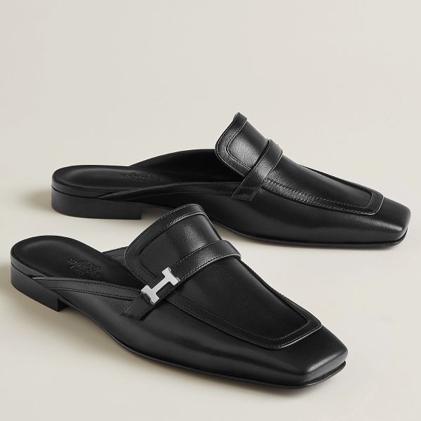HERM Groupie Mules in Black Calfskin