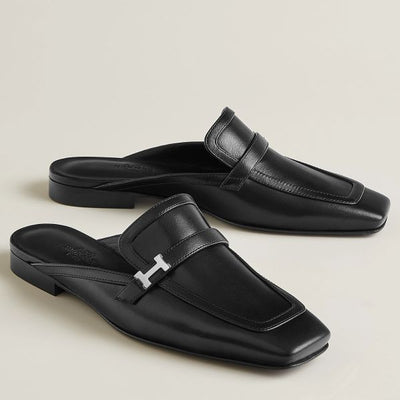 HERM Groupie Mules in Black Calfskin