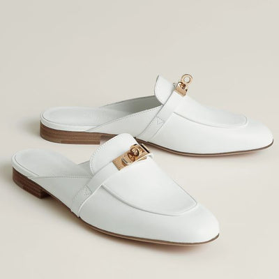 HERM Women's Oz Mules in White Calfskin