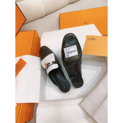 HERM Women's Oz Mules with Fringed in Black/White Leather