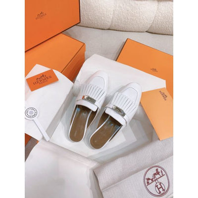 HERM Women's Oz Mules with Fringed in White Leather