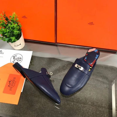 HERM Oz Mules In Dark Blue Calfskin