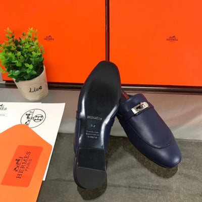 HERM Oz Mules In Dark Blue Calfskin